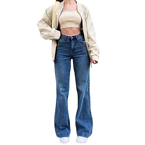 Briskorry Pantalones vaqueros cargo de cintura baja para mujer, pierna ancha, pantalones vaqueros rectos vintage, pantalones vaqueros rectos con muchos bolsillos, pantalones vaqueros casuales de