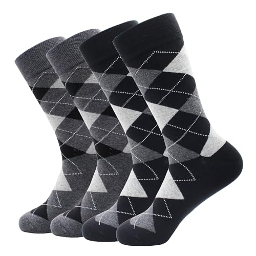 GLCMXMART Mens Argyle Dress Socks Size 10-13, Cotton Crew Calf Sock 4Pairs-Argyle