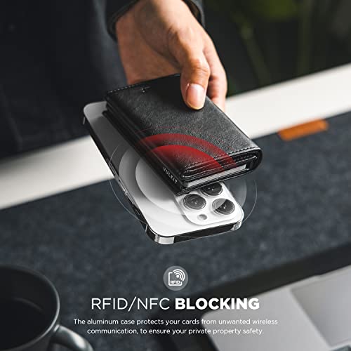 VULKIT Pop up Card Wallet Minimalist Cash Wallets RFID Blocking Leather Smart Credit Card Holder with ID window for Men(Black)2