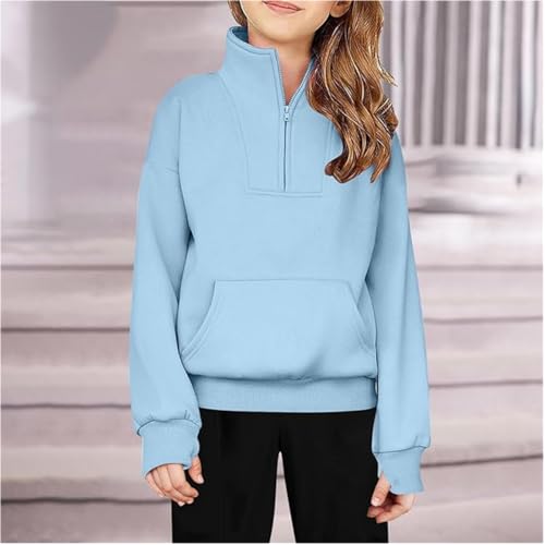 Girls Sweatshirts Trendy Half Zipper Cropped Hoodies Oversized Long Sleeve Thumb Hole Sweatshirt Fashion Fall Clothes2