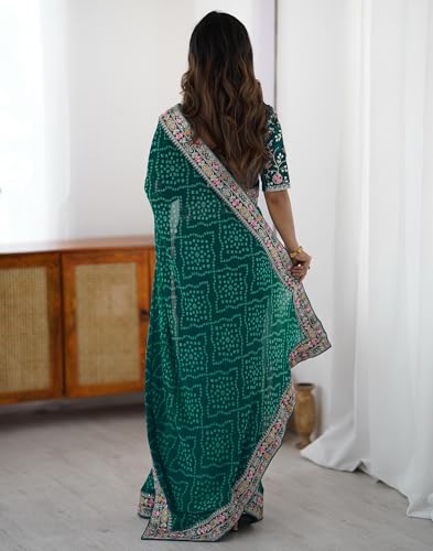 Image of SIRIL Women's Georgette Bandhani Printed Saree with Unstitched Blouse Piece