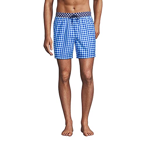 Lands' End Dj Mens 6 Inch Volley Swim Trunk Deep Sea Navy/Gingham Mix Regular Large #TOP20