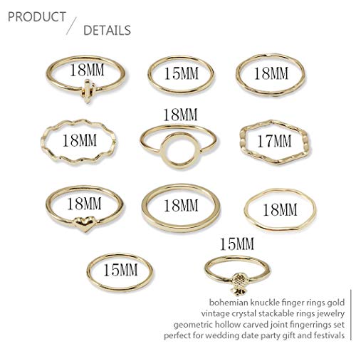 Fdesigner Fashion Rings Gold Boho Knuckle Joint Rings Jewelry Hoop Geometric Stackable Ring Set Love Pendant Finger Rings Vintage Hand Accessories for Women and Girls (11PCS) - Thumbnail 4