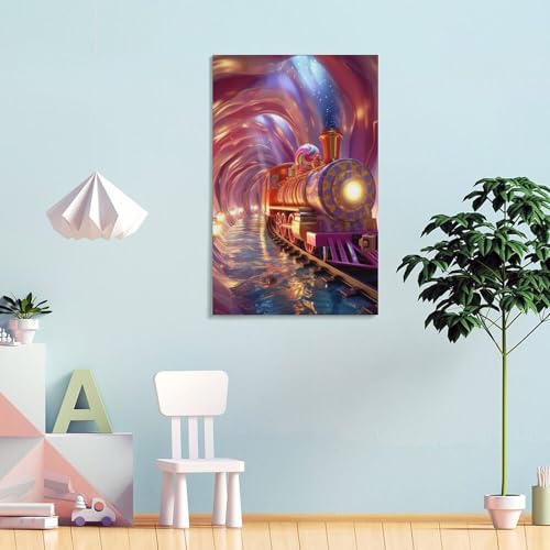 Impression sur toile Train Starry Night tableau décoration maison 12x18inch