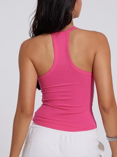 Image of Danysu V Neck Racer Back Tank Top for Women Padded Ribbed Long Tank Fitted Basic Cami Tops