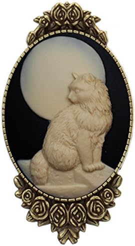 Yspace Moon Cat Brooch Pin Rose Decor Antique Brass Animal Fashion Jewelry Pouch for Gift