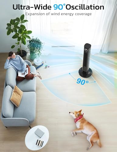 Image of ZAFRO 36 inch Tower Fan, 90Oscillating Floor Fan with 4 Modes, 3 Speeds, Remote Control, 12H Timer, Quiet Standing Fan for Bedroom & Living Room, Grey