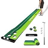 SENSECLUB Indoor-Putting-Green-Matte, faltbares Putting-Green-Golfspiel-Set mit 3 Löchern, Golfgeschenk für Männer – 30 x 240 cm mit Putter und Bällen