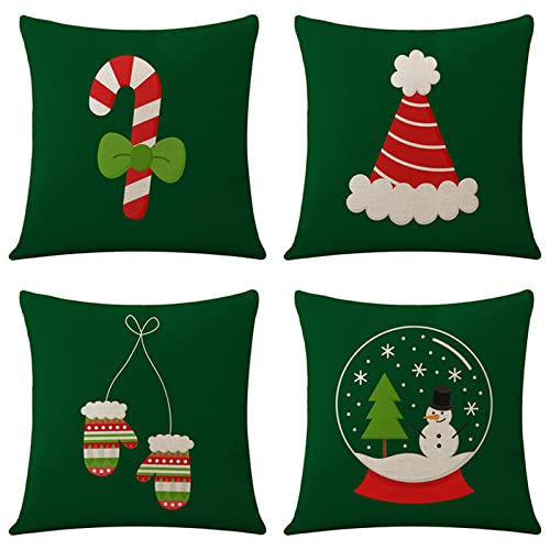 Förpackning med 4 prydnadskuddöverdrag kuddöverdrag dekorativa kuddfodral fyrkantig prydnadskudde julkuddöverdrag linne prydnadskudde fodral med osynlig dragkedja för heminredning 80 x 80 cm jul, färg3