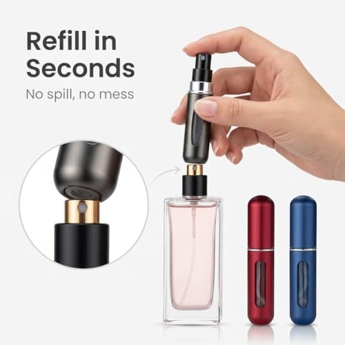 Image of Mini Perfume Refill Bottle | Portable Refillable Perfume Atomizer | Empty Travel Spray Dispenser Container for Women & Men | Pocket Size Leak Resistant (Multicolour) Pack of 2