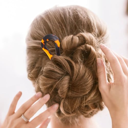 FRCOLOR French Pins U Shaped Hair Pins Chignon Pin U Sticks French Hair Sticks Updo Hair Fork for Women Girls 2Pcs - Image 3
