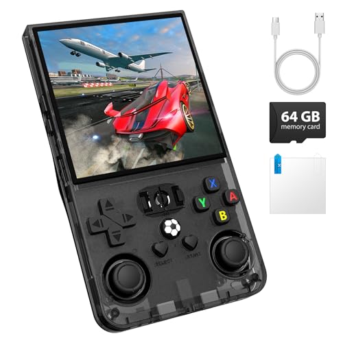 Image of R36MAX Handheld Game Console 64GB TF Card Portable Video Gaming Console, Black