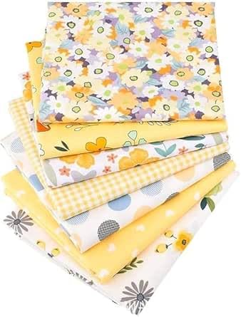 CraftsFabrics 7pcs/lot 40cmx50cm Yellow Floral Fat Quarters Bundle 100% Cotton Twill Precut Fabrics for Patchwork Quilting Scrapbooking Nursery Baby Clothing DIY Projects - 40cmx50cm
