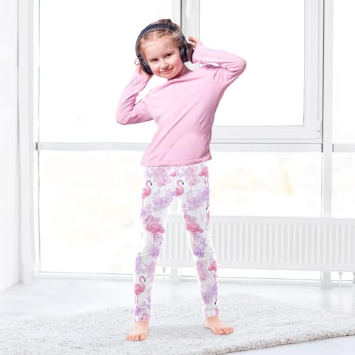 ALAZA Girls' Leggings Children's Yoga Pants Skinny Printed Dance Pink Flamingo Watercolor Comfortable 4T3