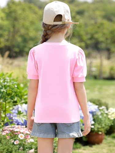 Image of Girls' Puff Sleeve Cotton T-Shirt Cute Summer Tops for Girls