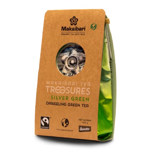 Image of Makaibari Silver Green Loose Leaf Green Tea 100g (3.5oz) Pack | Pure Unblended USDA Organic Darjeeling Green Tea, Unfermented, Delightfully Rich Flavor & Aroma | 50 Cups