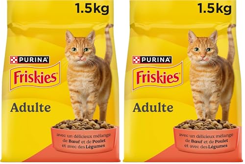 FRISKIES Au Bœuf, au Poulet et aux Légumes - 1,5 KG - Croquettes pour Chat Adulte (Lot de 2)