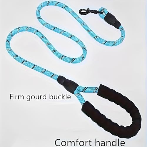 Reflective Dog Nylon Leash,4.9FT Heavy Duty & 0.3IN Thick Rope & Padded Handle, Explosion-Proof & Wear-Resistant, for Small Medium Dog Sizes, Ideal for Night Walks, Hiking & Gifting/QYS08-Blue-1.5M — view 6