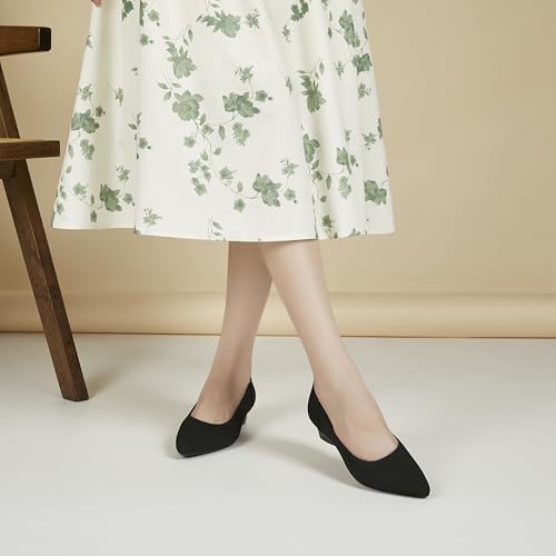 Chunky Heels for Women Knit Ballet Shoes Pointed Toe Low Heel Mesh Comfortable Block Pumps Dress Shoes 5