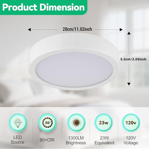 Image of 11 inch Modern LED Ceiling Light, White Flush Mount Ceiling with 5CCT 2700K-5000K, Dimmable LED Light Fixtures Ceiling Mount for Kitchen Bathroom Bedroom Hallway, 2 Packs