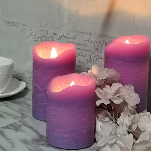 Image of Battery Operated Flameless Led Candles Real Wax Pillar Candles with Remote Timer Electric Flickering Decorative Purple Wax Candle Lights for Halloween Christmas Home Party Decor 3 Pack 3 inchX 4 inch, 5 inch, 6 inch
