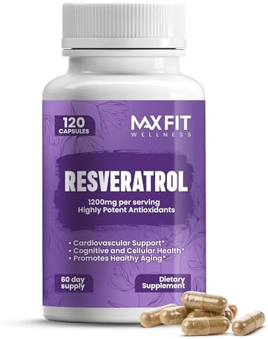 Resveratrol Supplement 1200 mg Capsules High Bioavailability Trans Resveratrol - Antioxidant Formula for Immune Support, Cardiovascular Health, Anti-Aging Benefits, and Overall Wellness [120 Capsules]