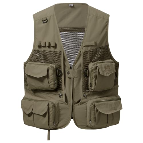 BASSDASH Men's Women's Utility Fishing Cargo Vest Outdoor Safari Photography Work Vest with Multi Pockets Mesh Back FV14
