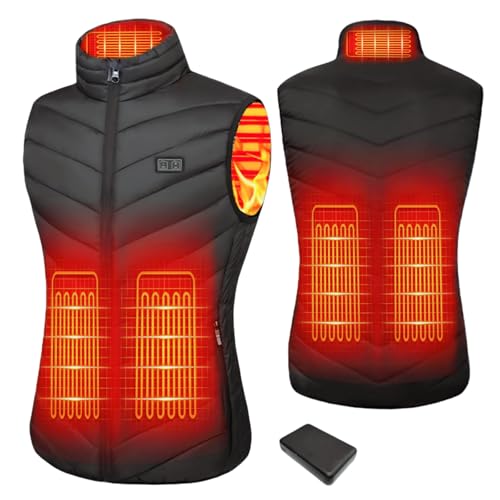 Mincoo Gilet Chauffant Femme avec 10000mAh Batterie Incluse, Veste Chauffante Femme avec 3 Températures Réglables pour Ski Moto Chasse Randonnée la pêche(Noir, S)