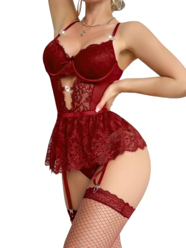 Image of Lilosy Sexy Lingerie Set 3 Piece Women Corset Bodysuit Skirt