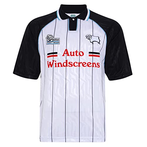 Score Draw Derby County 1994 Retro Football Shirt White/Black Large Nylon