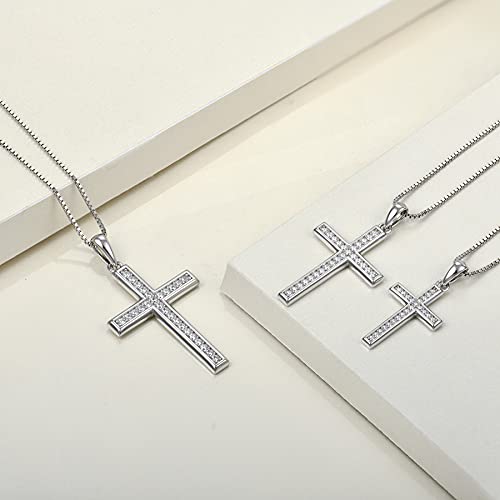 YL Cross Necklace for Women 925 Sterling Silver Halo Pendant Cubic Zirconia Jewelry for Men (0.79"- 1.18")4