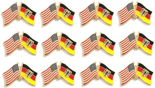 Germany with Eagle & USA Crossed Flag Lapel Pins Box of 12 – Friendship Tie Badges