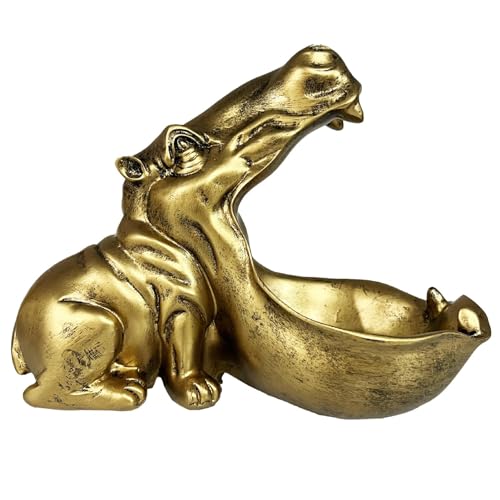 Cuenco de caramelos de hipopótamo, divertido plato de caramelos con estatua de hipopótamo, cuenco para llaves, decoración de mesa extraña, plato de dulces de animales para el hogar, 21 x 16 x 11 cm