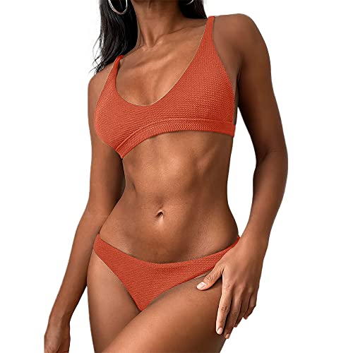 ZAFUL Mujer Bikini Conjuntos Trajes de baño (S, Naranja) Cover