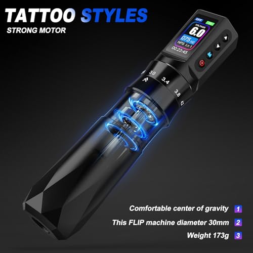 Effeer E751 Complete Tattoo Pen Kit for Beginners, Cordless Tattoo Gun Featuring 7 Adjustable Stroke Lengths, Dual 1600mAh Batteries, Tattoo Needles, Ink, Transfer Paper & Grip Cover — view 5