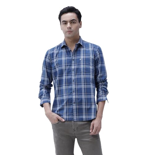 Image of BASICS 100% Cotton Checked Shirt for Men | Slim Fit | Everyday Smart Casual Wear | Full Sleeve