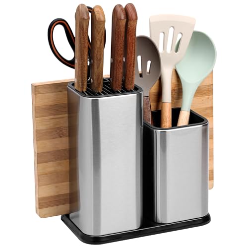 Belle Vous Ceppo Porta Coltelli da Cucina - Set 3 in 1 con Scomparti per Utensili - Portacoltelli Universale Vuoto - Contiene Fino a 12 Lame - in Acciaio Inox