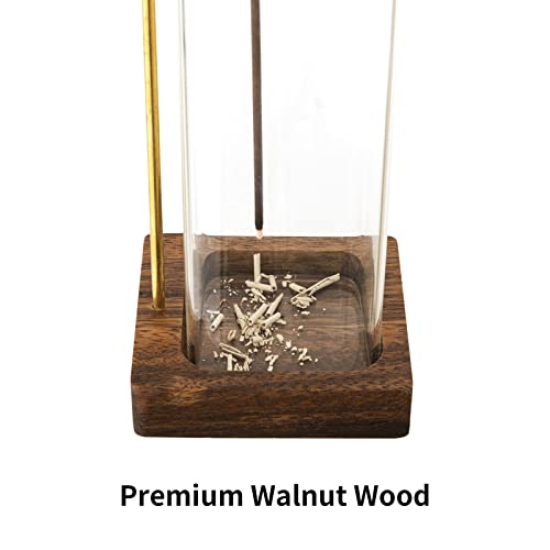 Sunolga Incense Holder With Removable Glass Ash Catcher Mess, Brass Incense Burner Holder With Walnut Base For Home And Office, Incense-Stick Holder For Zen, Yoga, Spa, Meditation, And Home Decor #TOP4