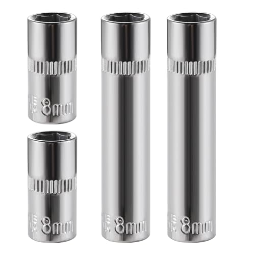 4-Piece 8mm Socket Set 1/4-Inch Drive 6-Point Deep *2 & Shallow *2 Sockets Corrosion Resistance Compatible with Standard Ratchet Wrenches and Tools