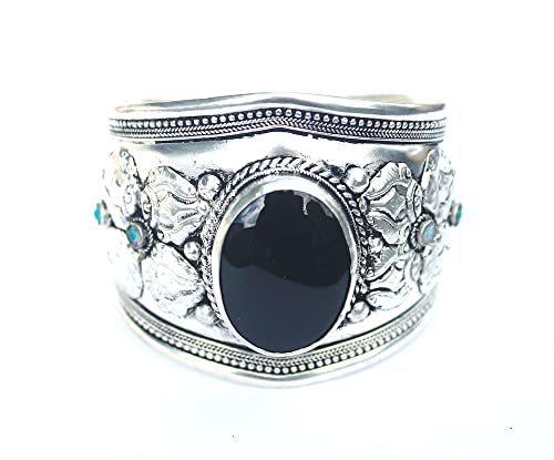 Generic Black Onyx Argentium Plated Stainless Steel Adjustable Cuff Bracelet thumb #5