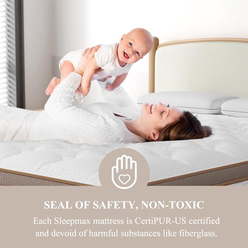 Sleepmax Queen Mattress 12 Inch - Luxury Hybrid Mattress for Extra Lumbar & Hip Support - 6-Layer Design for Back Pain Relief - Fiberglass-Free Bed in a Box - CertiPUR-US Certified, 365-Night Trial - Thumbnail 3