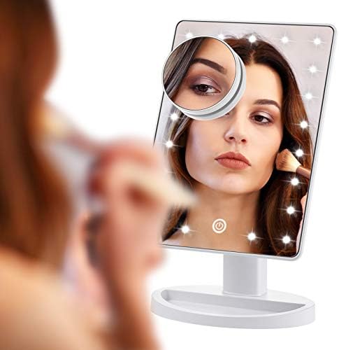 Nestling Makeup Mirror with Lights, 21 LED Lights Vanity Cosmetic Mirror with Touch Screen, with 10x Magnification Detail Mirror, 180° Free Rotation, Dual Power Supply Mirror with Light
