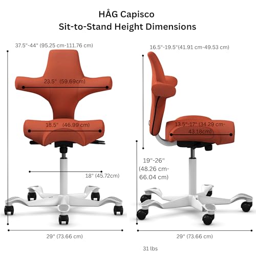 Image of HAG Capisco Sit to Stand Chair-White Frame-Upholstered Burnt Red