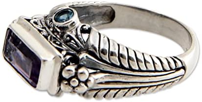NOVICA Artisan Handmade Amethyst Blue Topaz Cocktail Ring .925 Sterling Silver Purple Indonesia Birthstone ‘Sea Temple’