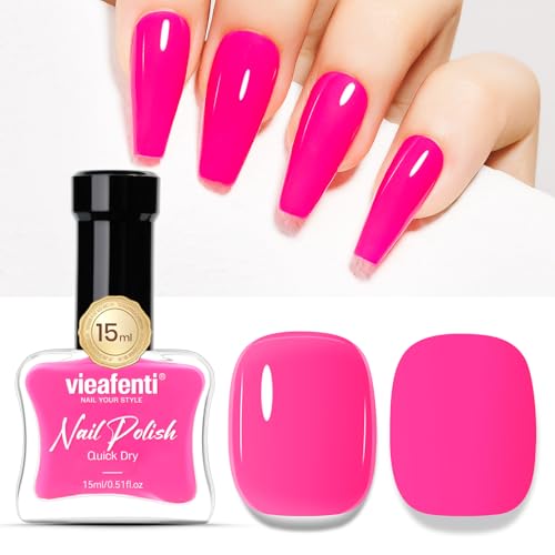 vieafenti Bright Hot Pink Nail Polish,15ml High Shine Quick Dry Nail Polish