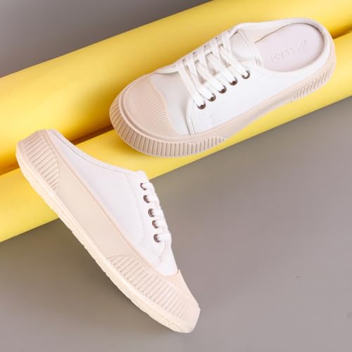 Image of TRASE Back Open Casual Sneakers for Women | Trendy Mule Slip-On Shoes with Lace-Up Front & Comfortable Cushioned Insole