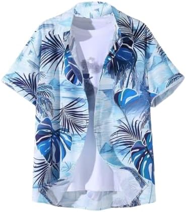 Leriya Fashion Men’s Tropical Printed Shirt | Hawaiian Beach Wear Summer Shirt for Men | Lightweight Breathable Casual Half Sleeve Button Down Shirts | Vacation Resort Wear Stylish Palm Leaf Print Shirt's