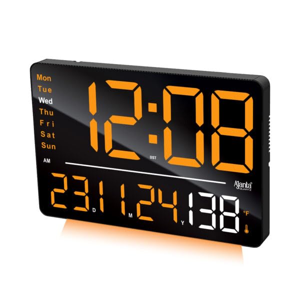 Image of Ajanta Digital Wall Clock with RGB Night Light, Temperature, Calendar and 12 /24H Format (Orange, 33 x 22 cm)