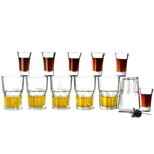 bar@drinkstuff Bomb Shot Glassware Set | Bomb Shot Glasses for Serving Jagerbombs, Monster Bombs & More | Bomb Shot Set Includes 6X Shot Glasses, 6X Tumblers & 1x Pourer
