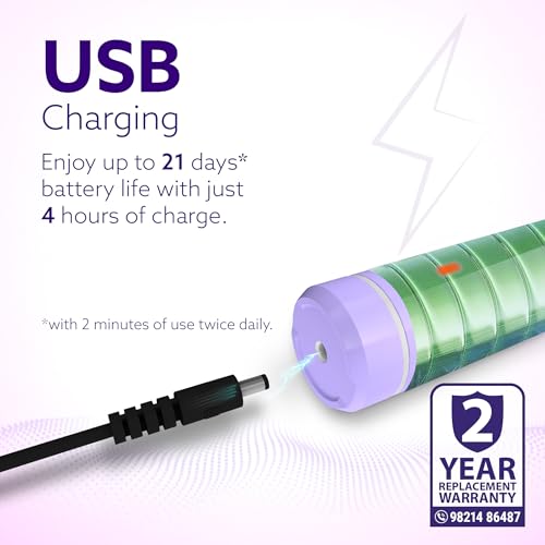 Image of AGARO Cosmic Ultra Oscillating Electric Toothbrush with Oscillating Technology, Pressure Sensor, 1 Brush Head, 3 Modes, 2-Min Smart Timer, USB Rechargeable (Up to 21 Days), IPX7 Waterproof, Purple